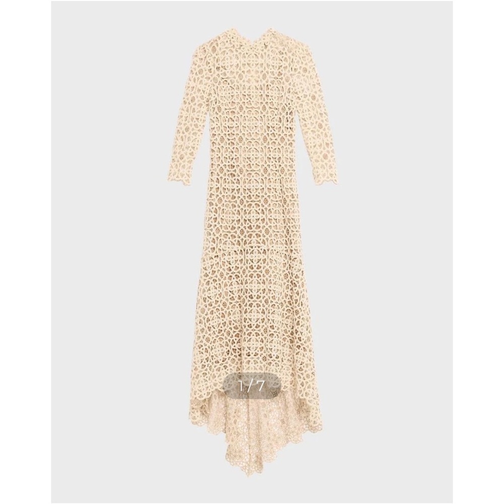 Teri Jon Rickie Freeman High-Low Stretch Crochet Maxi Dress size 12